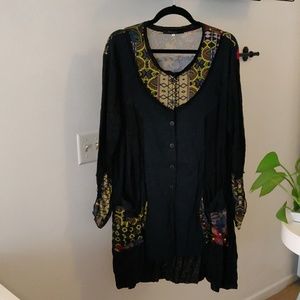 Black and color block button-down tunic